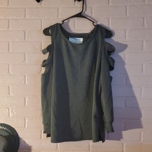 Gray sweater, cut out arm pieces